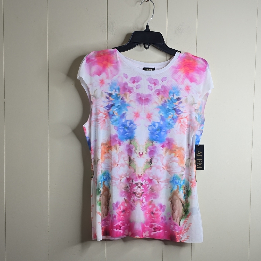 AFRM Nina Printed Crew Neck Short Sleeve Mesh Top  XXL